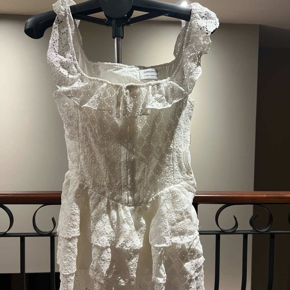 White Lace Ruffle Dress